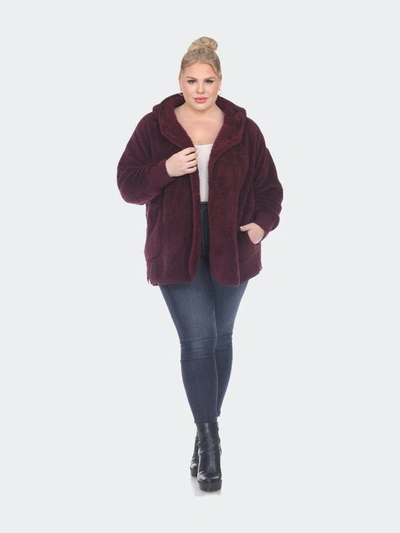 White Mark Plus Size Plush Hooded Cardigan Jacket With Pockets In Purple