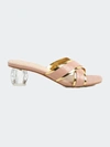 London Rag Stellar Gold Line Croc Textured Low Heel Sandals In Pink