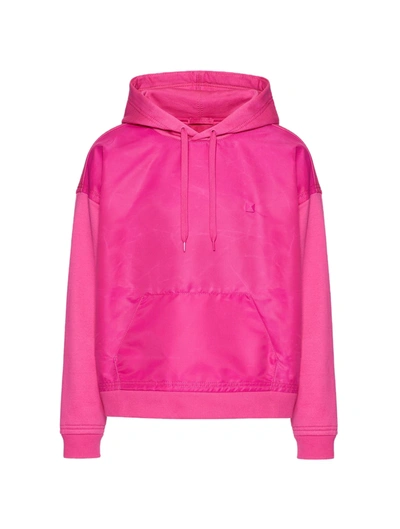 Valentino Cotton Sweatshirt With Nylon Panel And Stud Detail In Pink Pp