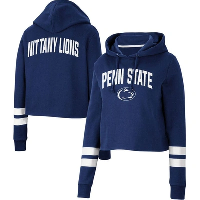 Colosseum Navy Penn State Nittany Lions Throwback Stripe Cropped Pullover Hoodie