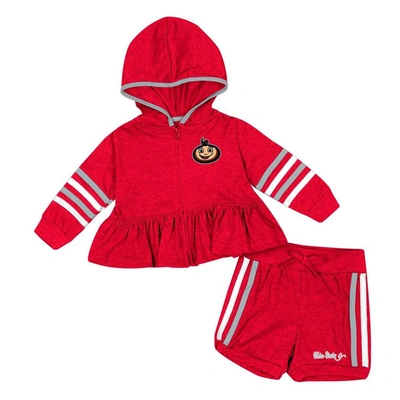 Colosseum Babies' Girls Infant  Scarlet Ohio State Buckeyes Spoonful Full-zip Hoodie & Shorts Set