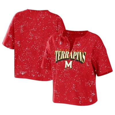 Wear By Erin Andrews Red Maryland Terrapins Bleach Wash Splatter Notch Neck T-shirt