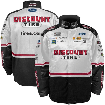 Team Penske Men's  White, Black Austin Cindric Discount Tire Nylon Uniform Full-snap Jacket In White,black