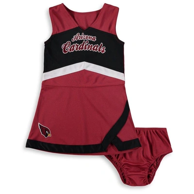 Outerstuff Babies' Infant Girls Cardinal, Black Arizona Cardinals Cheer Captain Jumper Dress In Cardinal,black