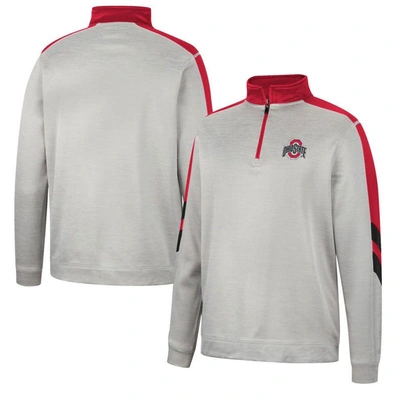 Colosseum Men's  Gray, Scarlet Ohio State Buckeyes Bushwood Fleece Quarter-zip Jacket In Gray,scarlet