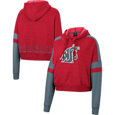 Colosseum Crimson Washington State Cougars Throwback Stripe Arch Logo Cropped Pullover Hoodie
