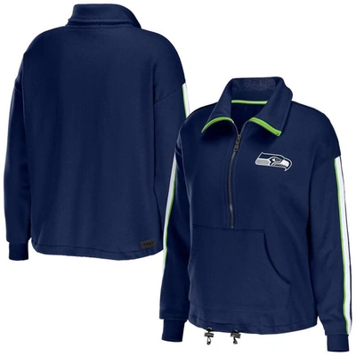 Wear By Erin Andrews College Navy Seattle Seahawks Logo Stripe Half-zip Top