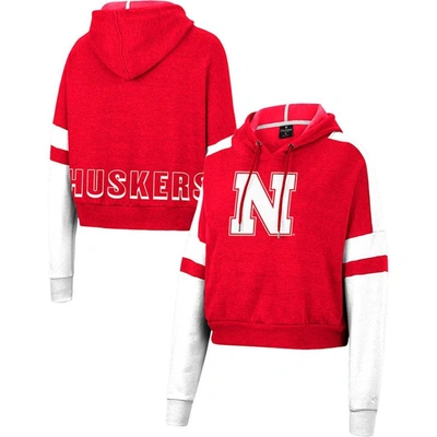 Colosseum Scarlet Nebraska Huskers Throwback Stripe Arch Logo Cropped Pullover Hoodie