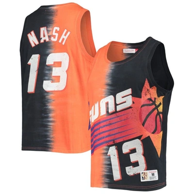 Mitchell & Ness Steve Nash Orange/black Phoenix Suns Hardwood Classics Tie-dye Name & Number Tank To In Orange,black