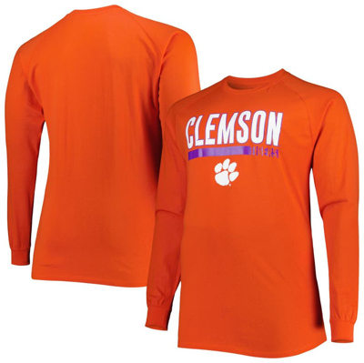 Profile Men's Orange Clemson Tigers Big And Tall Two-hit Raglan Long Sleeve T-shirt