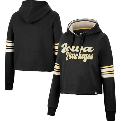 Colosseum Black Iowa Hawkeyes Retro Cropped Pullover Hoodie