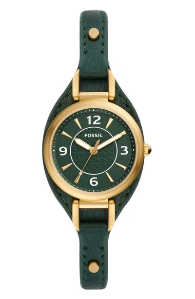 Fossil Carlie Leather Strap Watch, 28mm In Green