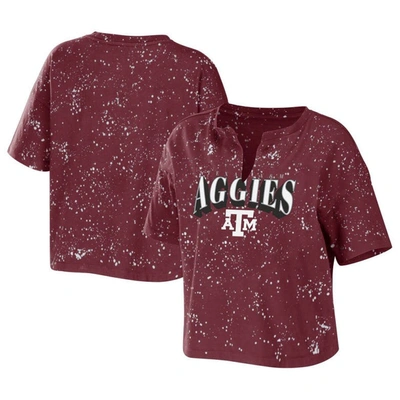 Wear By Erin Andrews Maroon Texas A&m Aggies Bleach Wash Splatter Cropped Notch Neck T-shirt