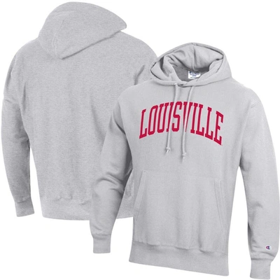Champion Heathered Gray Louisville Cardinals Team Arch Reverse Weave Pullover Hoodie In Heather Gray
