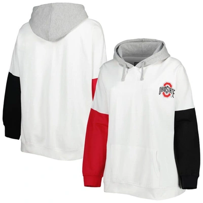 Profile Women's White, Scarlet Ohio State Buckeyes Plus Size Contrast Dolman Sleeve Pullover Hoodie In White,scarlet