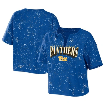 Wear By Erin Andrews Royal Pitt Panthers Bleach Wash Splatter Notch Neck T-shirt