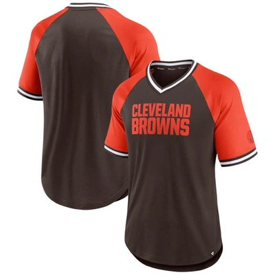 Fanatics Branded Brown/orange Cleveland Browns Second Wind Raglan V-neck T-shirt In Brown,orange
