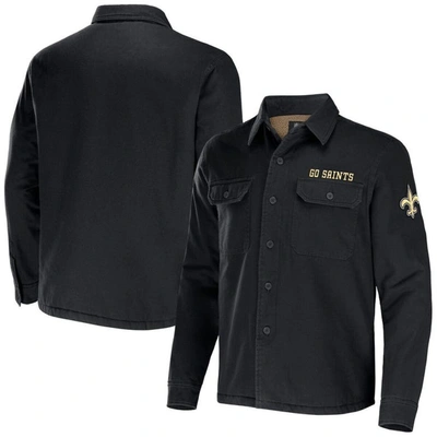 Nfl X Darius Rucker Collection By Fanatics Black New Orleans Saints Canvas Button-up Shirt Jacket