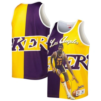Mitchell & Ness Men's  Magic Johnson Purple And Gold Los Angeles Lakers Sublimated Player Tank Top In Purple,gold