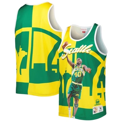 Mitchell & Ness Men's  Shawn Kemp Green, Gold Seattle Supersonics Sublimated Player Tank Top In Green,gold