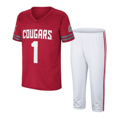 Colosseum Kids' Big Boys  Crimson, White Washington State Cougars Football T-shirt And Pants Set In Crimson,white