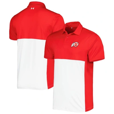 Under Armour Men's  Red, White Utah Utes Green Blocked Polo Shirt Performance Polo Shirt In Red,white