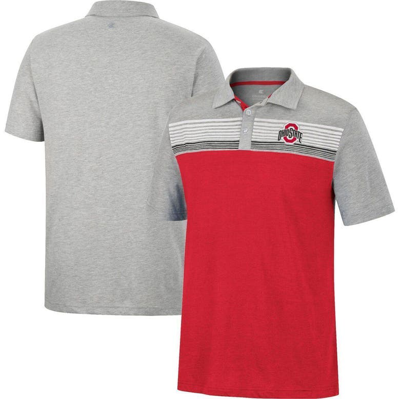 Colosseum Men's  Scarlet, Heathered Gray Ohio State Buckeyes Caddie Polo Shirt In Scarlet,heathered Gray