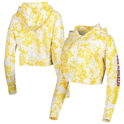 Lusso Gold/white Los Angeles Lakers Maia Tri-blend Cropped Quarter-zip Top
