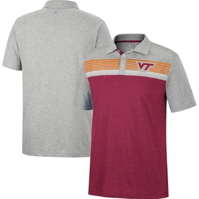 Colosseum Men's  Maroon, Heathered Gray Virginia Tech Hokies Caddie Polo Shirt In Maroon,heathered Gray