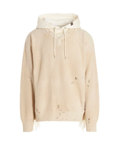 Miharayasuhiro Hooded Sweater Featuring A Used Effect In White