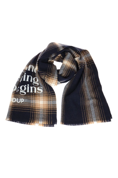 Dondup Fringe Trim Quote Printed Scarf In Universo