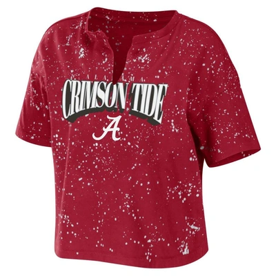 Wear By Erin Andrews Crimson Alabama Crimson Tide Bleach Wash Splatter Notch Neck T-shirt