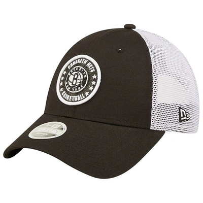 New Era Women's  Black, White Brooklyn Nets Glitter Patch 9forty Snapback Hat In Black,white