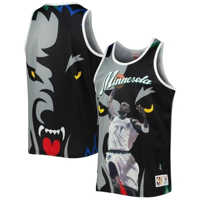 Mitchell & Ness Men's  Kevin Garnett Black And Gray Minnesota Timberwolves Sublimated Player Tank Top In Black,gray