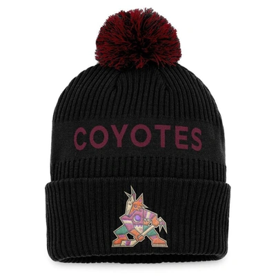 Fanatics Branded Black/garnet Arizona Coyotes 2022 Nhl Draft Authentic Pro Cuffed Knit Hat With Pom In Black,garnet