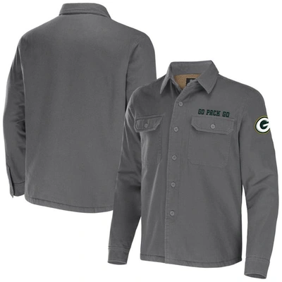 Nfl X Darius Rucker Collection By Fanatics Gray Green Bay Packers Canvas Button-up Shirt Jacket