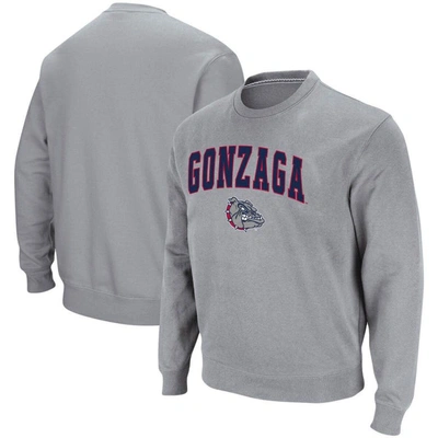 Colosseum Men's Gonzaga Bulldogs Arch & Logo Tackle Twill Pullover Sweatshirt In Heathered Gray