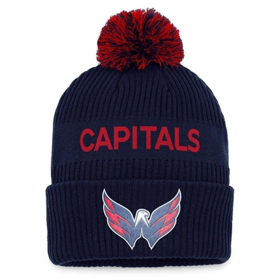 Fanatics Branded Navy/red Washington Capitals 2022 Nhl Draft Authentic Pro Cuffed Knit Hat With Pom In Navy,red