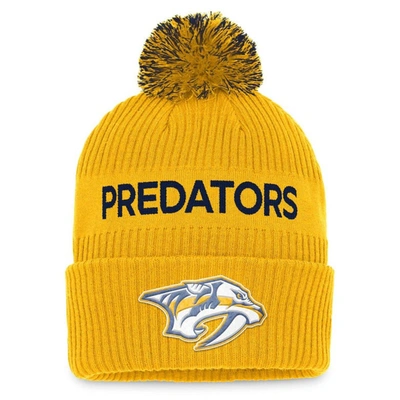 Fanatics Branded Yellow/navy Nashville Predators 2022 Nhl Draft Authentic Pro Cuffed Knit Hat With P In Yellow,navy