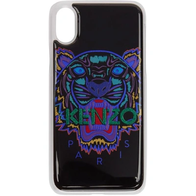Kenzo Black And Blue Tiger Iphone X Case In 69 Cyan