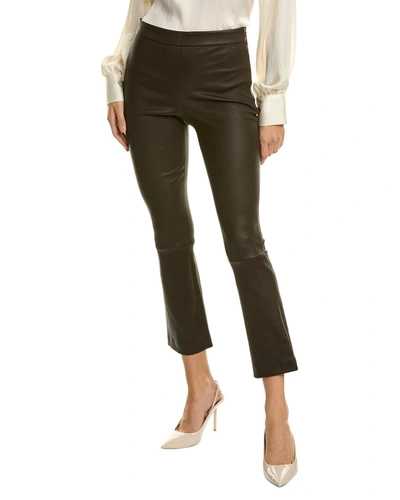 Theory Urban Leather Slim Kick Pants In Chocolate Brown