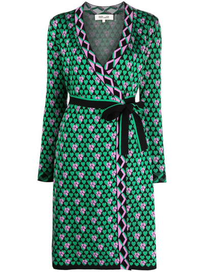 Diane Von Furstenberg Printed Wrap Dress In Green