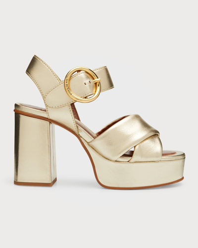 See By Chloé Lyna Metallic Crisscross Platform Sandals In Or