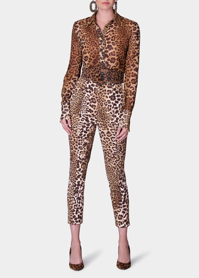 Carolina Herrera Leopard-print Chiffon Collared Shirt In Multi Color