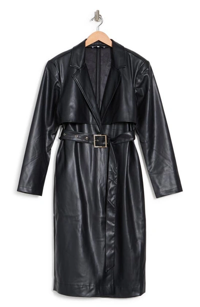 Weworewhat Vegan Leather Belted Trench Coat In Black