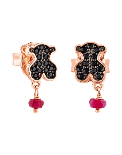 Tous Jeweled Bear Stud Drop Earrings In Rose Gold/black