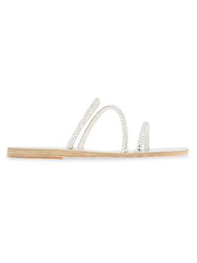 Ancient Greek Sandals Polytimi Embellished Three-band Flat Sandals In Silver