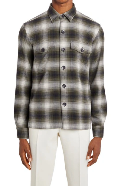 Tom Ford Ombré Plaid Cotton Shirt Jacket In Grey & Brown