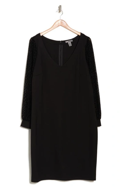 By Design Burma Flocked Long Sleeve Midi Dress In Black