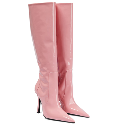 Blumarine Patent Leather Knee-high Boots In Bubblegum